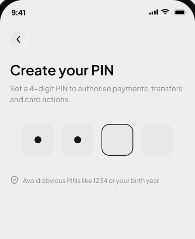 Create your PIN screen