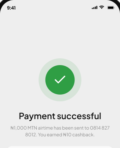 Payment successful screen